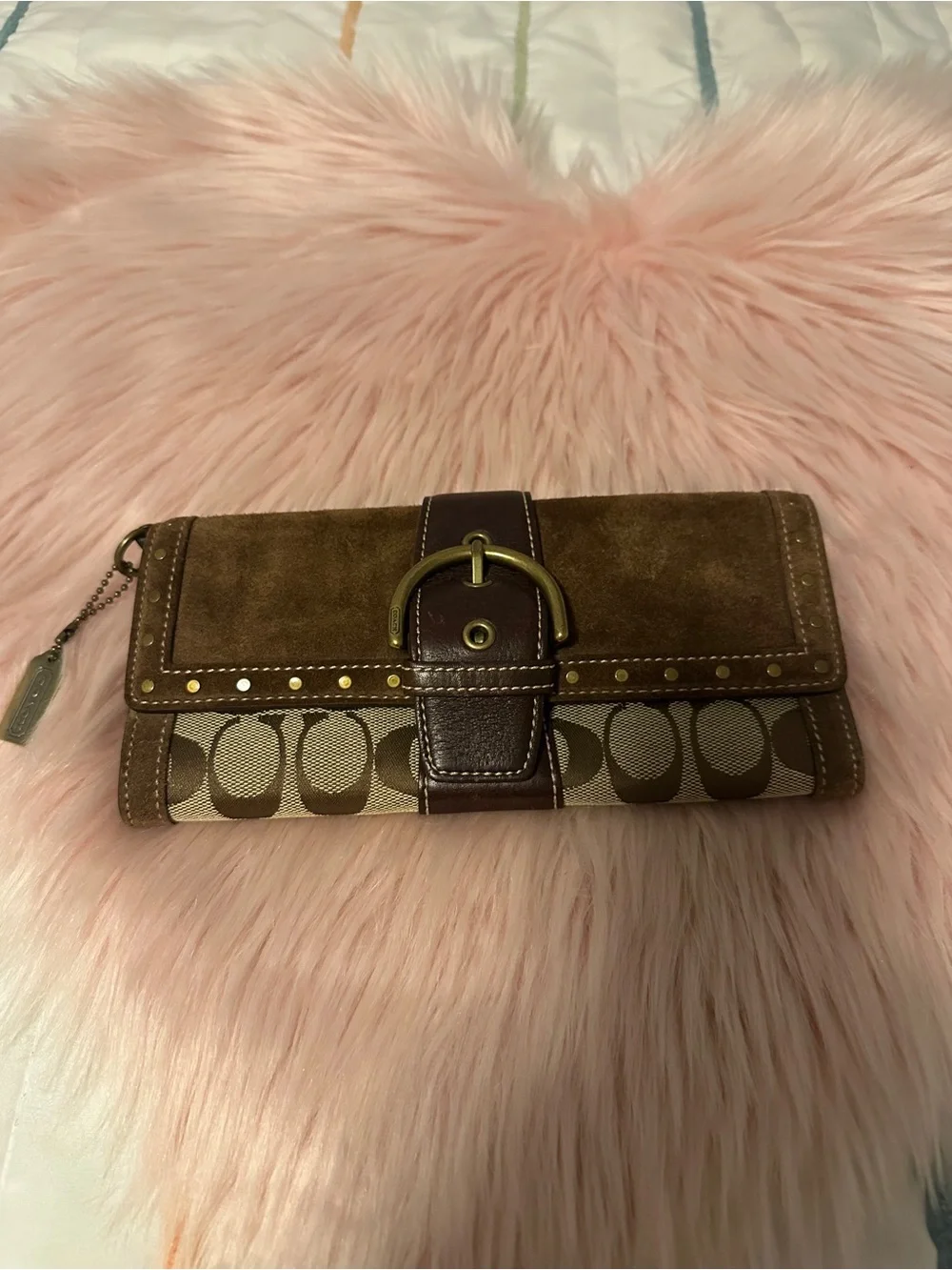 Coach Soho Signature Canvas and Suede Buckle Flap Wallet